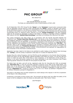 Listing Prospectus 23.9.2013 PKC GROUP PLC Listing of EUR