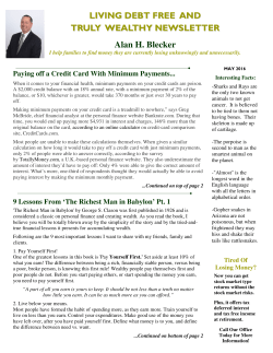 LIVING DEBT FREE AND TRULY WEALTHY NEWSLETTER Alan H