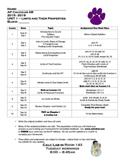 Calc Lab in Room 143 Tuesday mornings 8:00 &ndash; 8:45am