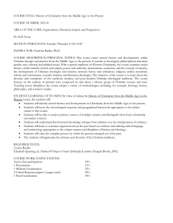 COURSE TITLE: History of Christianity from the Middle Ages to the