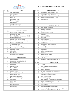 SCHOOL SUPPLY LIST FOR 2015 - 2016