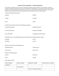 Chemistry Counts! Spring 2016 - Chemistry Workshop 7 1. Name