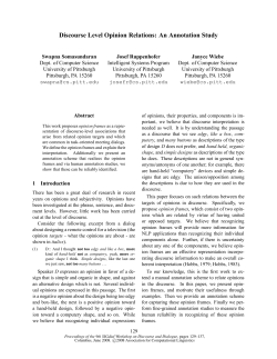 Discourse Level Opinion Relations: An Annotation Study