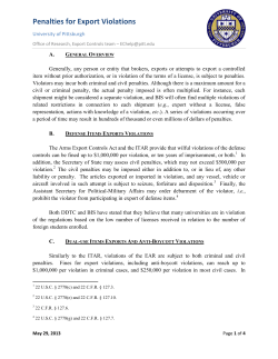Penalties for Export Violations - Office of Research