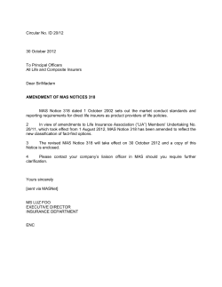 Circular No. ID 20/12 30 October 2012 To Principal Officers All Life