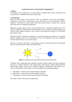 RADIATION HEAT TRANSFER EXPERIMENT 1. Object The