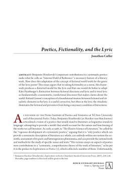 Poetics, Fictionality, and the Lyric
