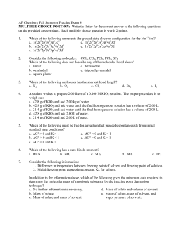 AP Chemistry Fall Semester Practice Exam 4 MULTIPLE CHOICE
