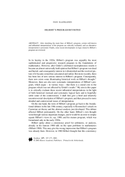 HILBERT`S PROGRAM REVISITED In its heyday in the 1920s