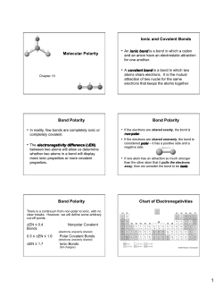 AEN ≤ 0.4 Nonpolar Covalent Bonds 0.5 ≤ AEN ≤ 1.6 Polar