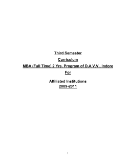 Third Semester Curriculum MBA (Full Time) 2 Yrs. Program of
