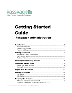 Passpack Getting Started Guide: Administrators