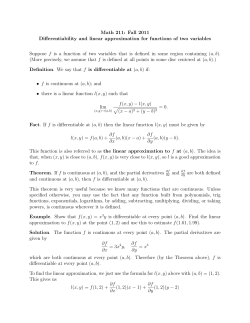 Math 211: Fall 2011 Differentiability and linear approximation for