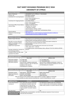fact sheet exchange program 2017/ 2018 university of cyprus