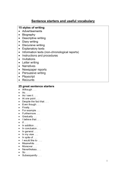 Sentence starters and useful vocabulary