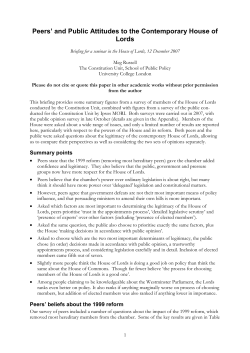 Peers` and Public Attitudes to the Contemporary House of Lords