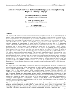 Teachers` Perceptions toward the Use of Urdu Language in