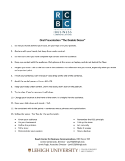Oral Presentation &ldquo;The Doable Dozen&rdquo;
