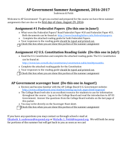 AP Government Summer Assignment, 2016-2017