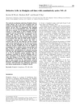 Defective IkBa in Hodgkin cell lines with constitutively active