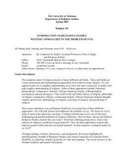 The University of Alabama Department of Religious Studies Spring