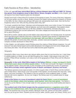 Early Societies in West Africa &ndash; Introduction