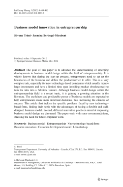 Business model innovation in entrepreneurship