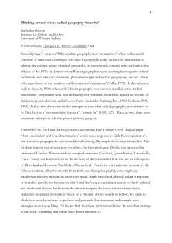 Thinking around what a radical geography &ldquo;must be&rdquo;