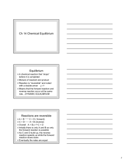 Ch 14 Chemical Equilibrium Equilibrium Reactions are reversible