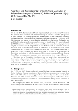 Accordance with International Law of the Unilateral Declaration of