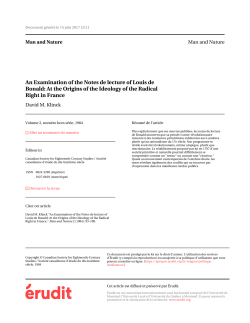 An Examination of the Notes de lecture of Louis de Bonald