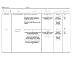 Subject: Math Grade: 1 Time Frame Topic Content Resources
