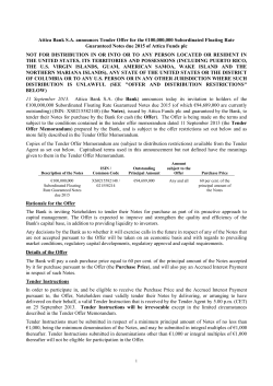 Attica Bank S.A. announces Tender Offer for the &euro;100,000,000