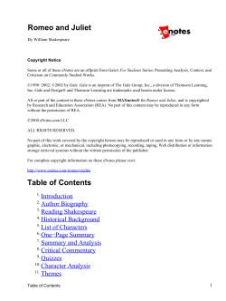 Romeo and Juliet Table of Contents