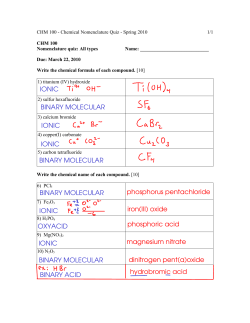 IONIC BINARY MOLECULAR IONIC IONIC BINARY MOLECULAR