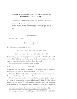 POWER VALUES OF SUMS OF PRODUCTS OF CONSECUTIVE
