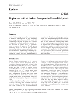 Biopharmaceuticals derived from genetically modified plants