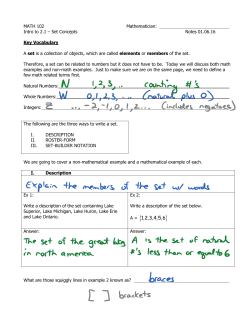 MATH 102 Mathematician: Intro to 2.1 &ndash; Set Concepts Notes 01.06