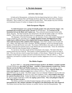 8- The Indo-Europeans Indo-Europeans Migrate The Hittite Empire