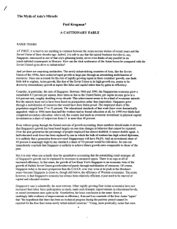 The Myth of Asia`s Miracle Paul Krugman* A