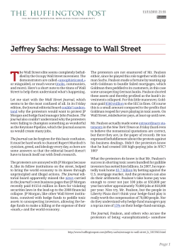 Jeffrey Sachs: Message to Wall Street