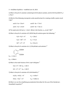 3 &ndash; Acid/Base Equilibria &ndash; modified June 19, 2013 1] What is the pH