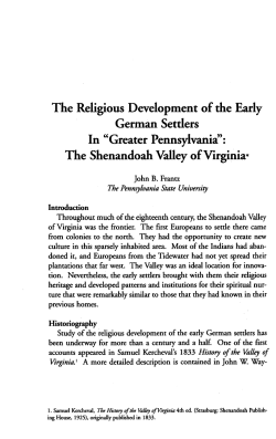 The Religious Development of the Early German Settlers In "Greater