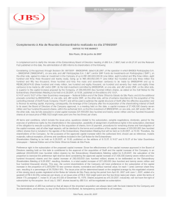 Complemento &agrave; Ata de Reuni&atilde;o Extraordin&aacute;ria realizada no dia 27