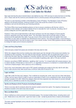 Below Cost Sales for Alcohol Advice