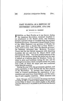 east florida as a refuge of southern loyalists, 1774-1785