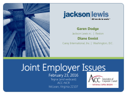 Joint Employer Issues - Association of Corporate Counsel