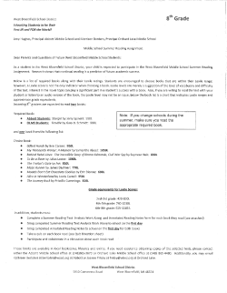 8th Grade Summer Reading - West Bloomfield School District