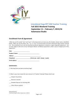 Intentional Yoga RYT 200 Teacher Training Fall 2015 Weekend