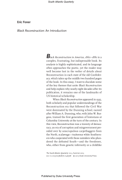 Eric Foner Black Reconstruction: An Introduction